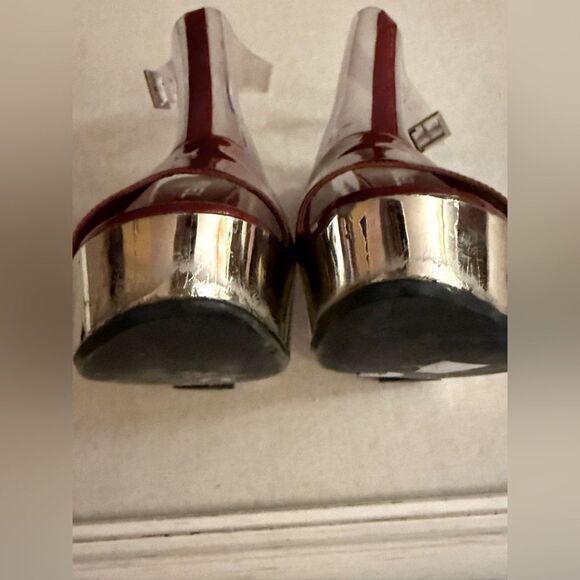 Chanel PVC, silver, & burgundy patent leather platform ankle strap heels. IT 40 - Picture 11 of 12